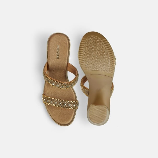 Mochi Women Antic-gold Ethnic Slip Ons (SKU: 35-2372-28-36)