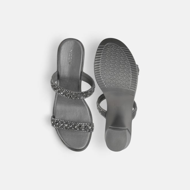 Mochi Women Gun-metal Ethnic Slip Ons (SKU: 35-2372-29-36)