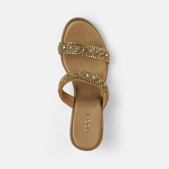 Mochi Women Antic-gold Ethnic Slip Ons (SKU: 35-2372-28-36)