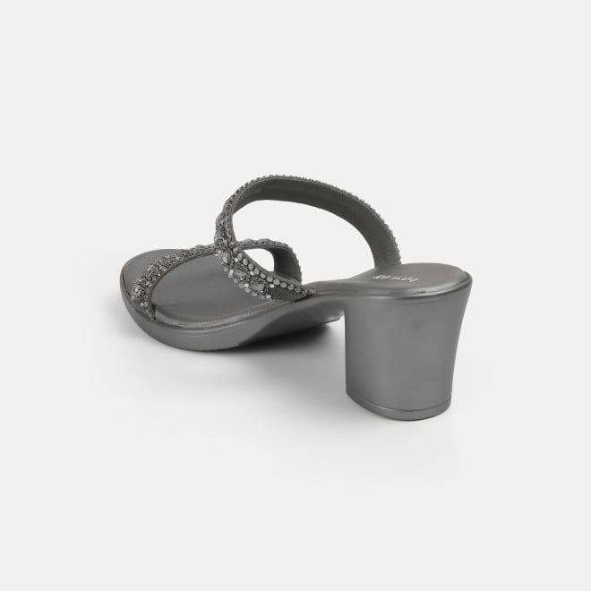 Mochi Women Gun-metal Ethnic Slip Ons (SKU: 35-2372-29-36)