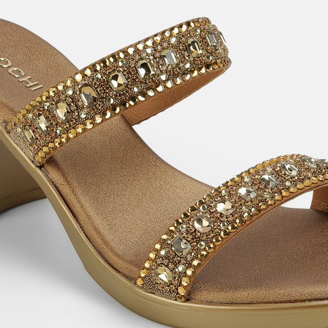 Mochi Women Antic-gold Ethnic Slip Ons (SKU: 35-2372-28-36)