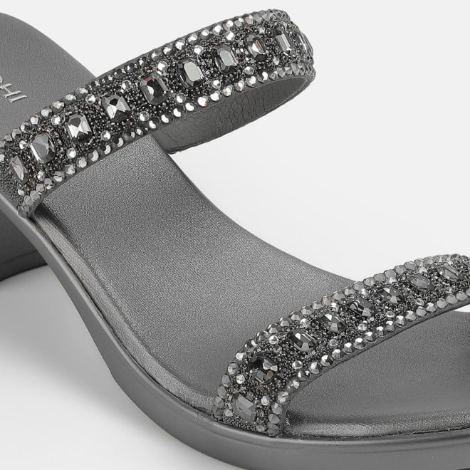 Mochi Women Gun-metal Ethnic Slip Ons (SKU: 35-2372-29-36)