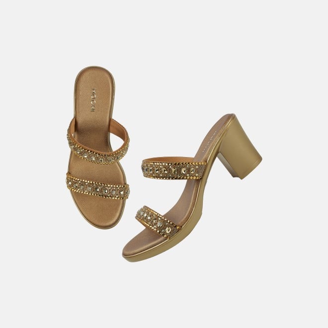 Mochi Women Antic-gold Ethnic Slip Ons (SKU: 35-2372-28-36)