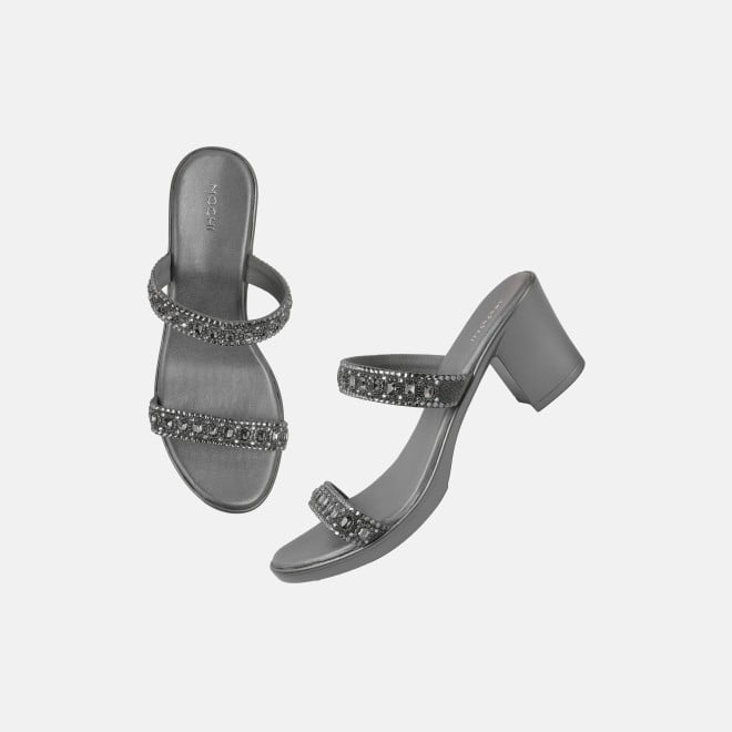 Mochi Women Gun-metal Ethnic Slip Ons (SKU: 35-2372-29-36)