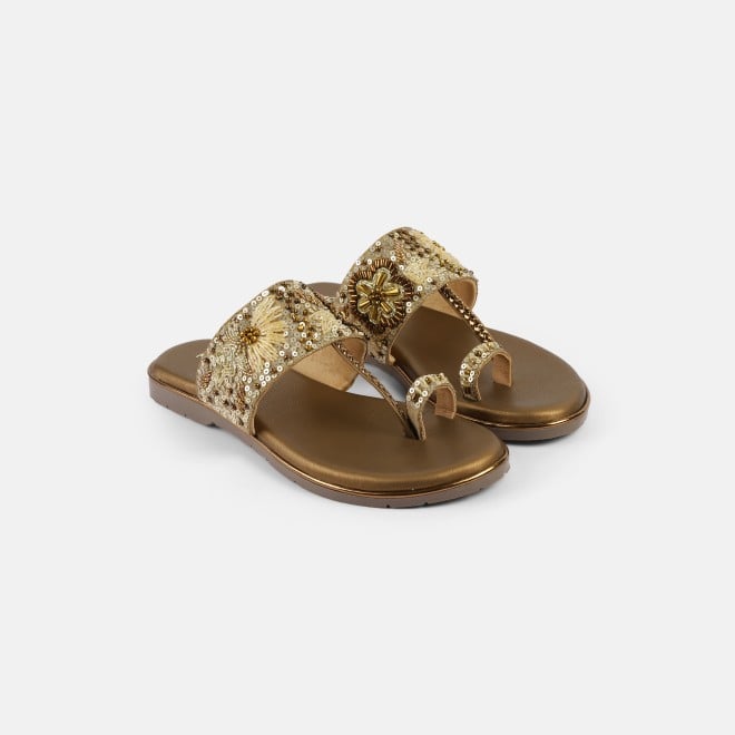 Mochi Women Antic-gold Ethnic Slip Ons (SKU: 35-2374-28-36)