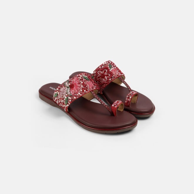 Mochi Women Maroon Ethnic Slip Ons (SKU: 35-2374-44-37)