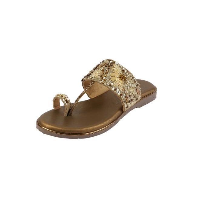 Mochi Women Antic-gold Ethnic Slip Ons (SKU: 35-2374-28-36)