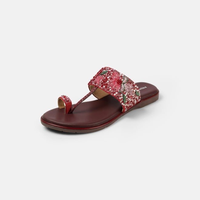 Mochi Women Maroon Ethnic Slip Ons (SKU: 35-2374-44-37)