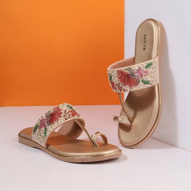 Mochi Women Peach Ethnic Slip Ons