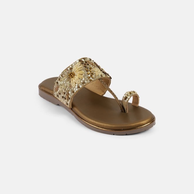Mochi Women Antic-gold Ethnic Slip Ons (SKU: 35-2374-28-36)