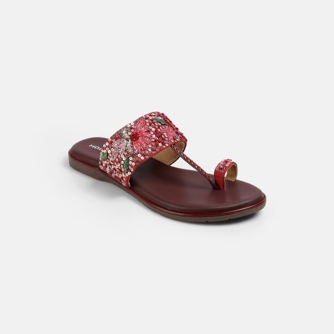 Mochi Women Maroon Ethnic Slip Ons (SKU: 35-2374-44-37)