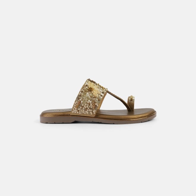 Mochi Women Antic-gold Ethnic Slip Ons (SKU: 35-2374-28-36)