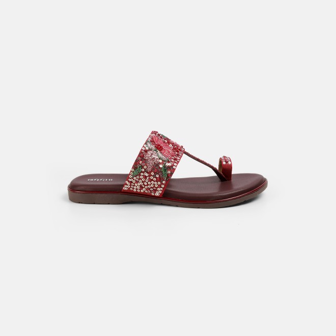 Mochi Women Maroon Ethnic Slip Ons (SKU: 35-2374-44-37)