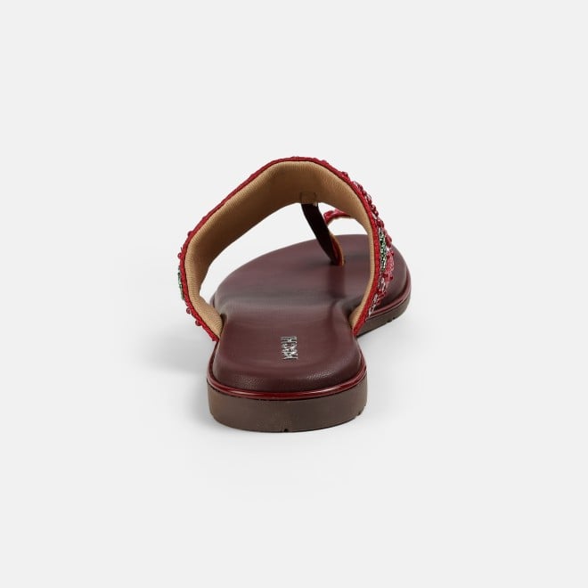 Mochi Women Maroon Ethnic Slip Ons (SKU: 35-2374-44-37)