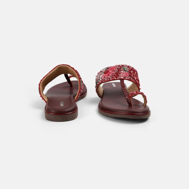 Mochi Women Maroon Ethnic Slip Ons (SKU: 35-2374-44-37)