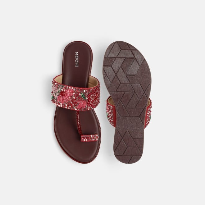 Mochi Women Maroon Ethnic Slip Ons (SKU: 35-2374-44-37)