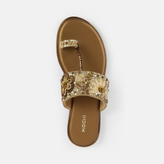 Mochi Women Antic-gold Ethnic Slip Ons (SKU: 35-2374-28-36)