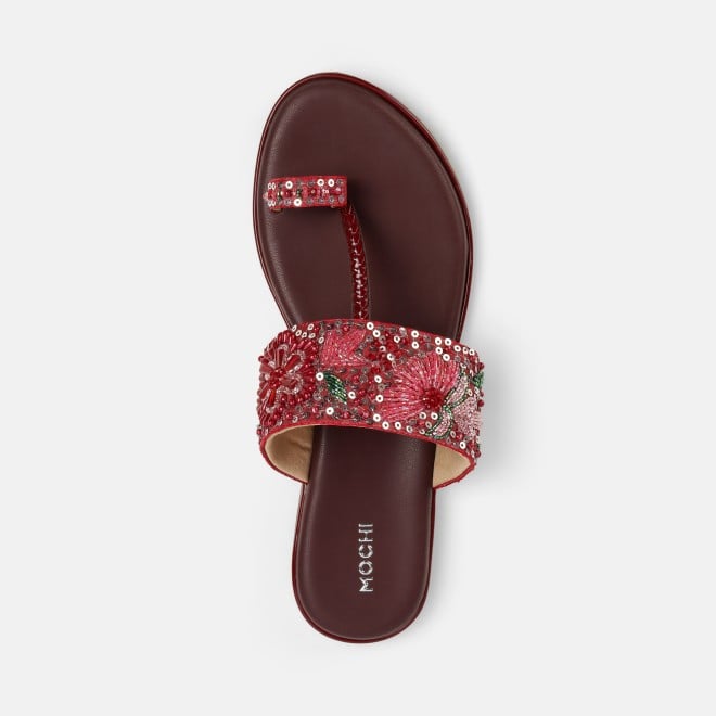 Mochi Women Maroon Ethnic Slip Ons (SKU: 35-2374-44-37)