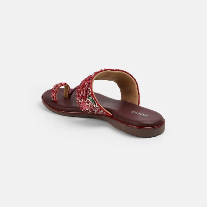 Mochi Women Maroon Ethnic Slip Ons (SKU: 35-2374-44-37)