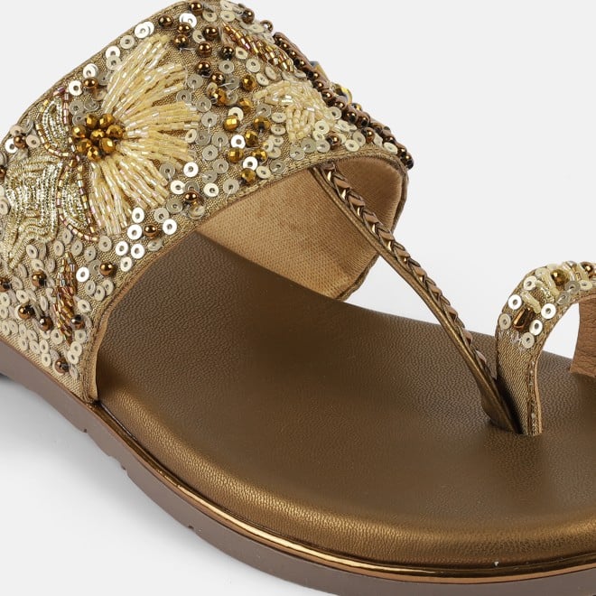 Mochi Women Antic-gold Ethnic Slip Ons (SKU: 35-2374-28-36)