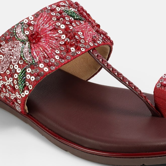 Mochi Women Maroon Ethnic Slip Ons (SKU: 35-2374-44-37)