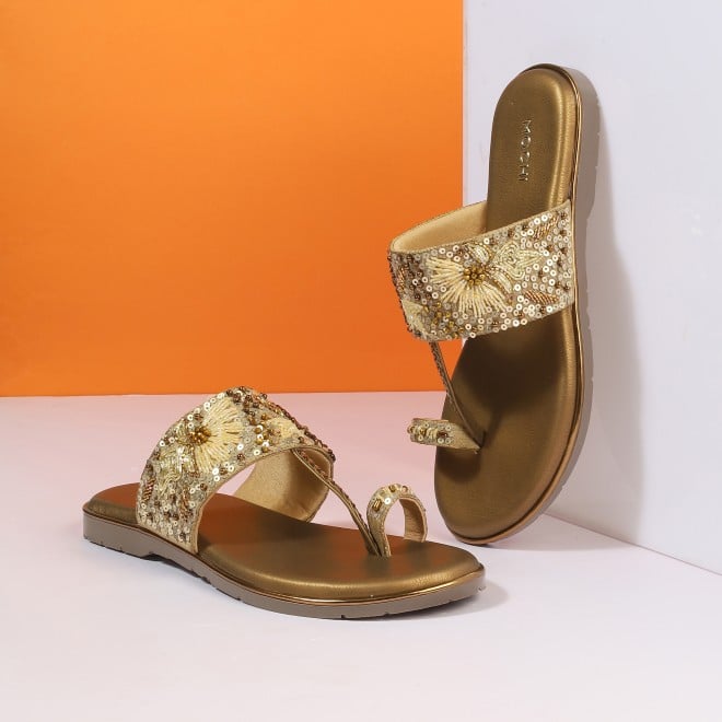 Mochi Women Antic-gold Ethnic Slip Ons (SKU: 35-2374L-28-42)