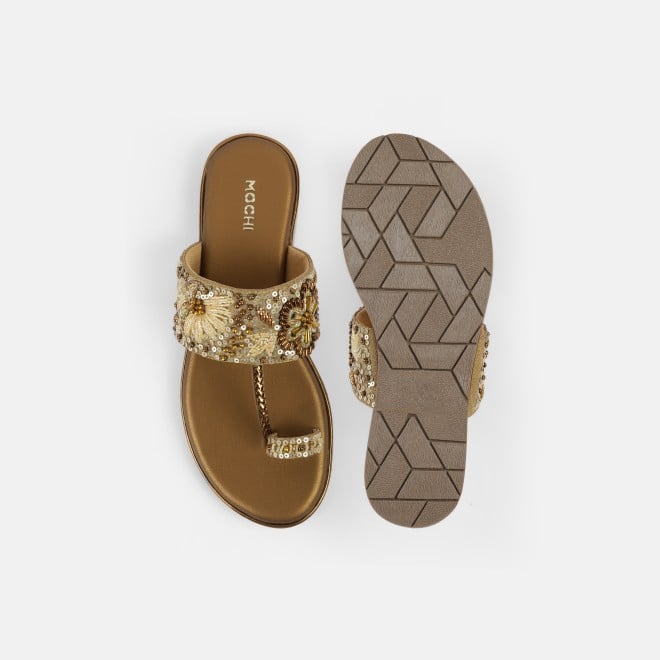 Mochi Women Antic-gold Ethnic Slip Ons (SKU: 35-2374L-28-42)