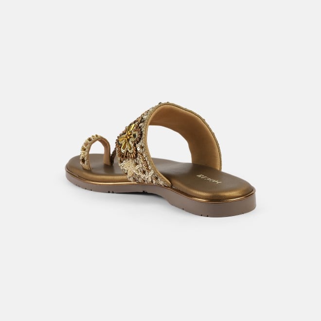 Mochi Women Antic-gold Ethnic Slip Ons (SKU: 35-2374L-28-42)