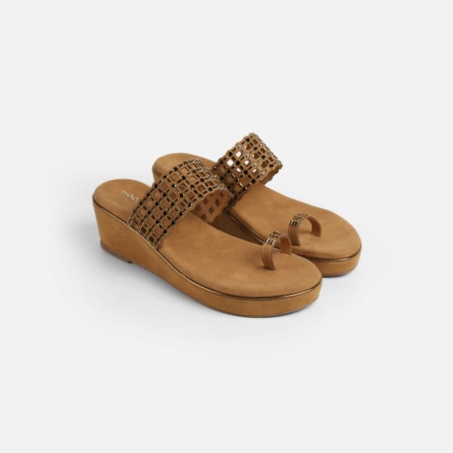 Mochi Women Antic-gold Ethnic Slip Ons (SKU: 35-2388-28-36)