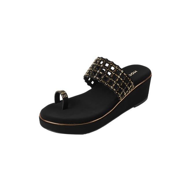 Mochi Women Black Ethnic Slip Ons (SKU: 35-2388-11-36)