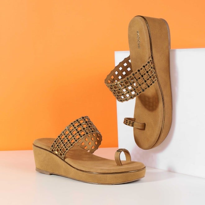 Mochi Women Antic-gold Ethnic Slip Ons