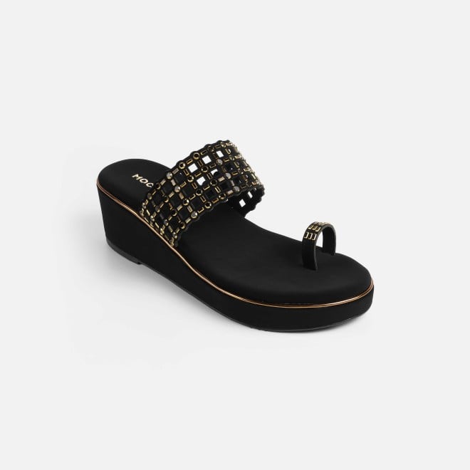 Mochi Women Black Ethnic Slip Ons (SKU: 35-2388-11-36)
