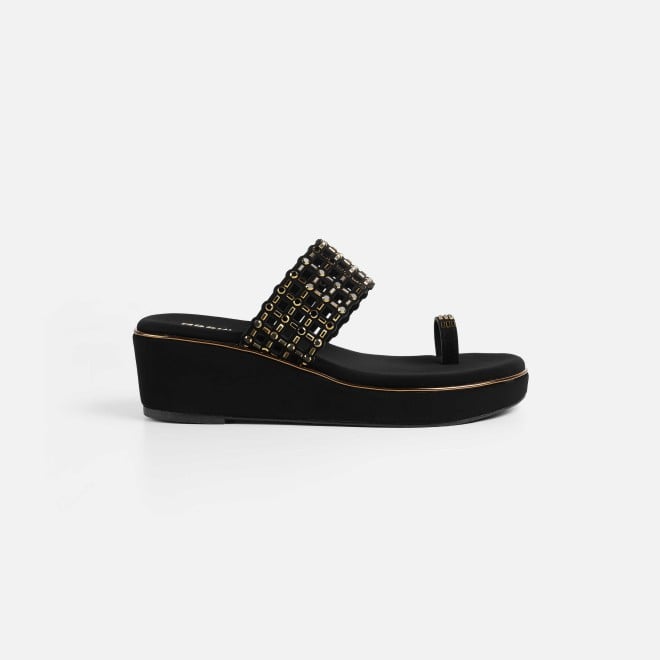 Mochi Women Black Ethnic Slip Ons (SKU: 35-2388-11-36)