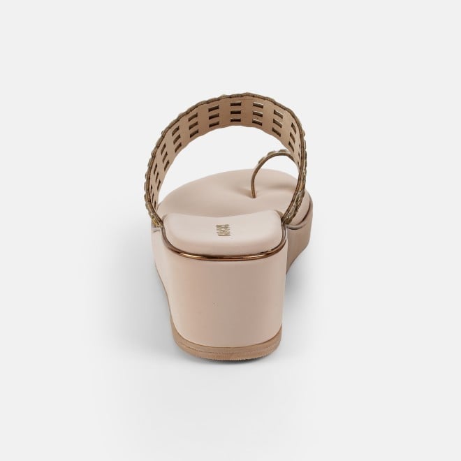 Mochi Women Beige-gold Ethnic Slip Ons (SKU: 35-2388-51-35)