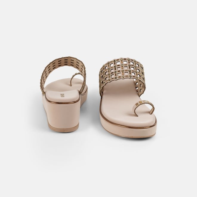 Mochi Women Beige-gold Ethnic Slip Ons (SKU: 35-2388-51-35)