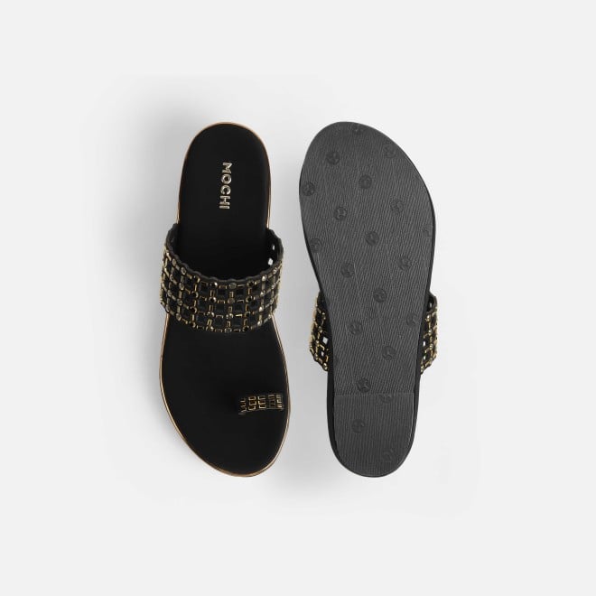 Mochi Women Black Ethnic Slip Ons (SKU: 35-2388-11-36)