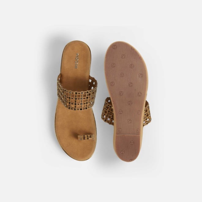 Mochi Women Antic-gold Ethnic Slip Ons (SKU: 35-2388-28-36)
