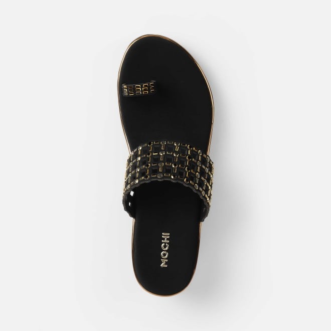 Mochi Women Black Ethnic Slip Ons (SKU: 35-2388-11-36)