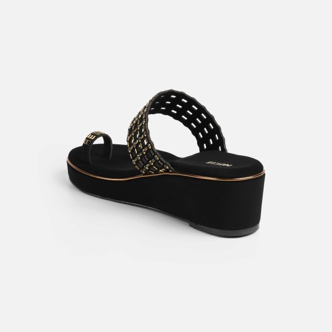 Mochi Women Black Ethnic Slip Ons (SKU: 35-2388-11-36)