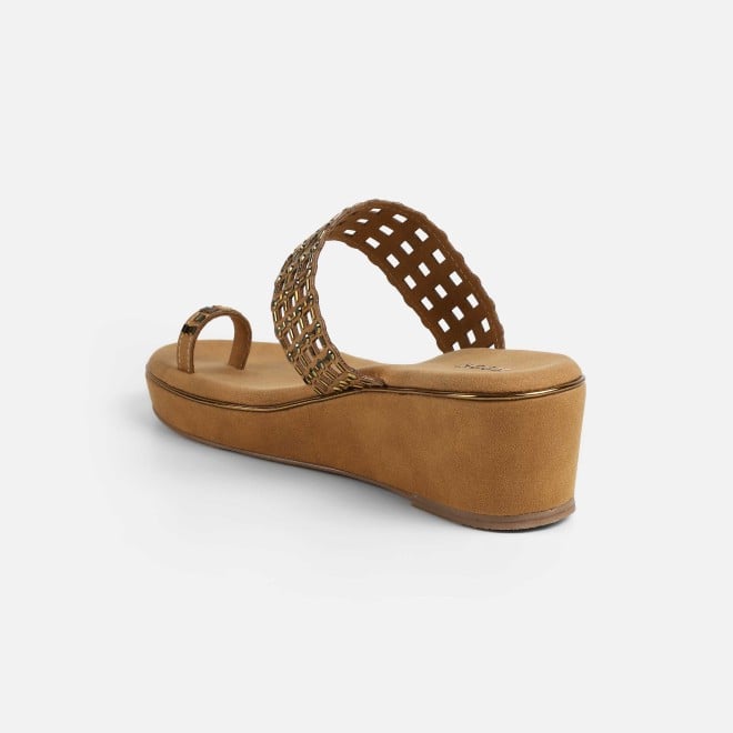 Mochi Women Antic-gold Ethnic Slip Ons (SKU: 35-2388-28-36)