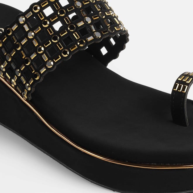Mochi Women Black Ethnic Slip Ons (SKU: 35-2388-11-36)