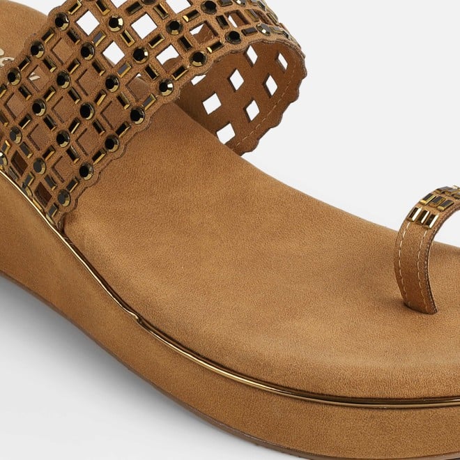 Mochi Women Antic-gold Ethnic Slip Ons (SKU: 35-2388-28-36)