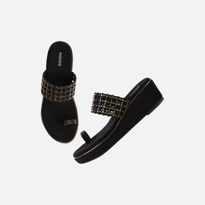 Mochi Women Black Ethnic Slip Ons (SKU: 35-2388-11-36)