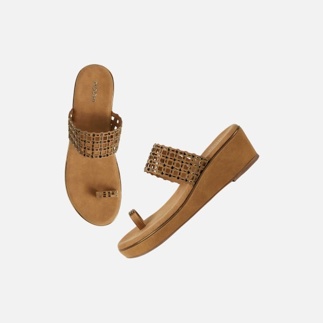 Mochi Women Antic-gold Ethnic Slip Ons (SKU: 35-2388-28-36)