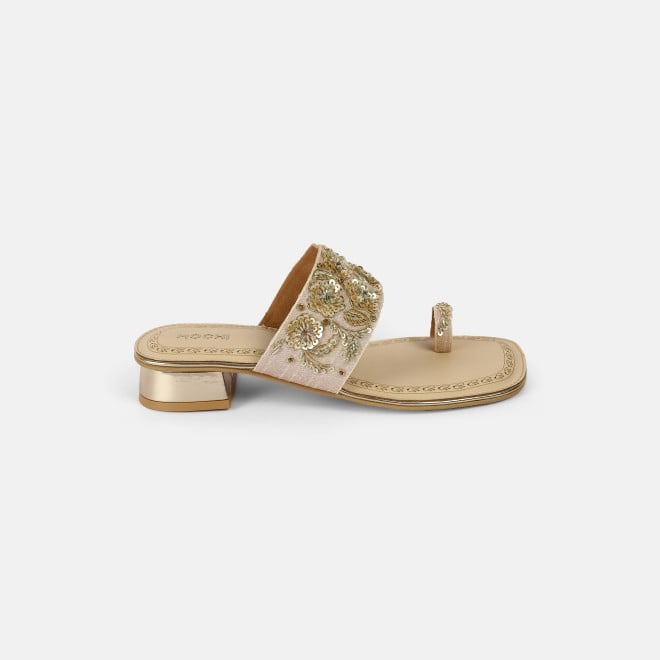 Mochi Women Gold Ethnic Slip Ons (SKU: 35-2389-15-36)