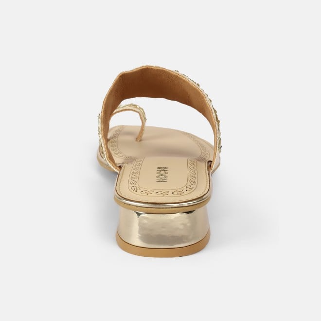 Mochi Women Gold Ethnic Slip Ons (SKU: 35-2389-15-36)