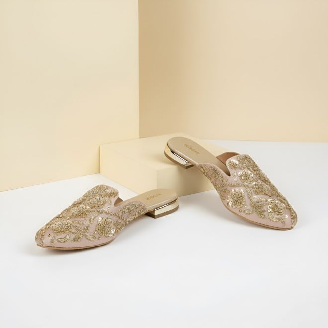 Mochi Women Gold Wedding Slip Ons