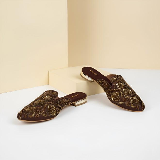 Mochi Women Bronze Wedding Slip Ons