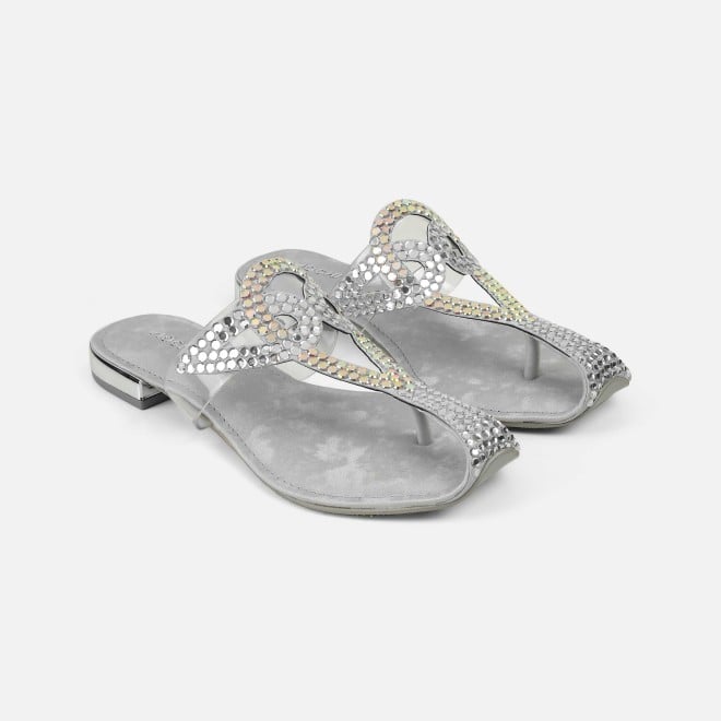 Mochi Women Silver Party Slip Ons (SKU: 35-2407-27-36)