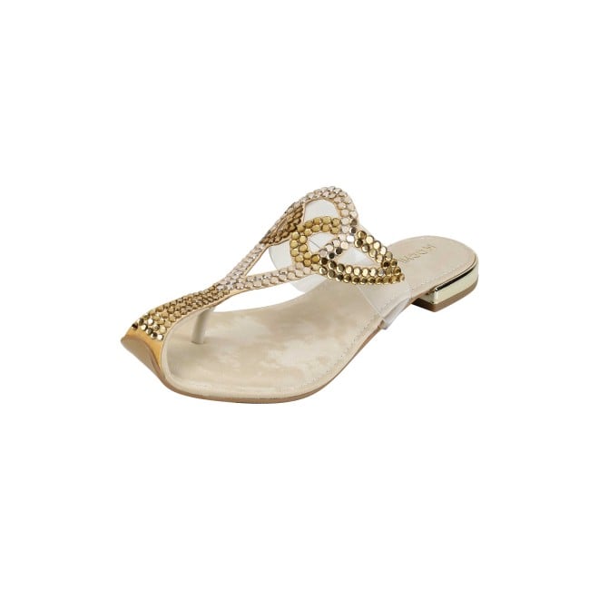 Mochi Women Gold Party Slip Ons (SKU: 35-2407-15-36)